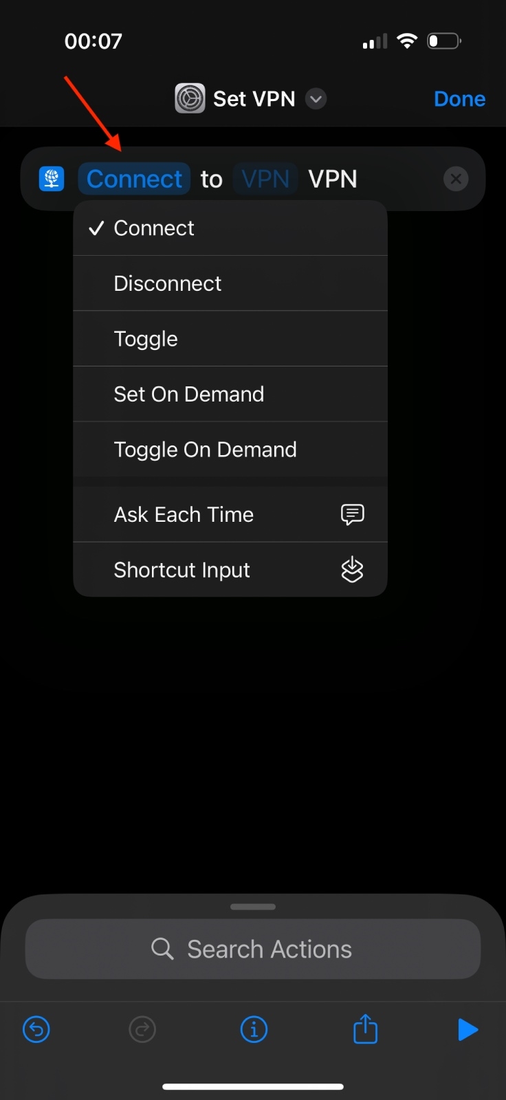 Как настроить action button на включение впн