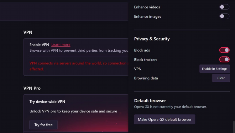 Опера gx расширение vpn
